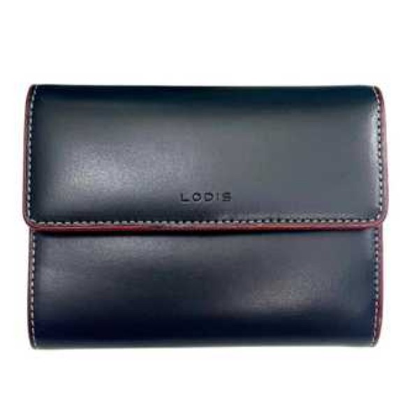 LODIS | Audrey Black Leather Red Interior Trifold Wallet - Picture 2 of 5